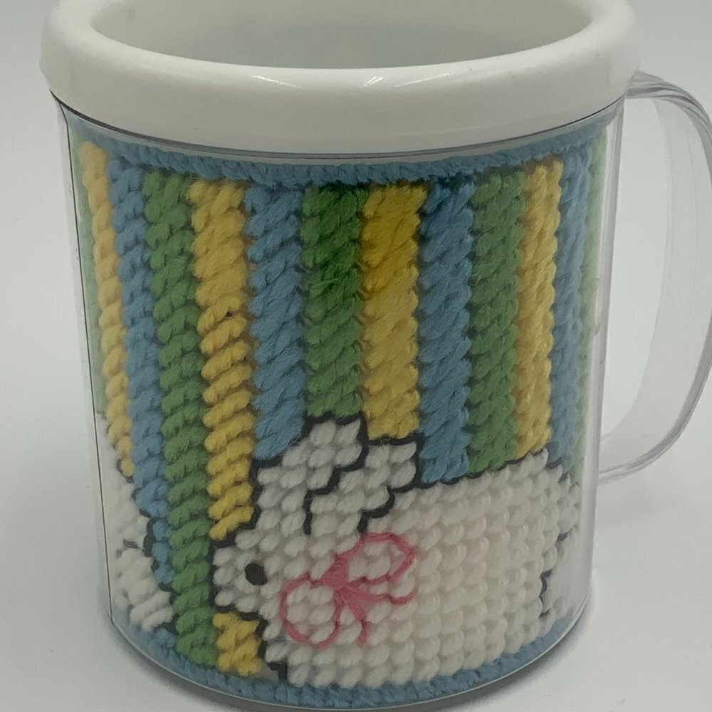 Vintage EMBROIDERED Easter Bunny Rabbit THERMO-SERV Coffee CUP/MUG - 1970's USA